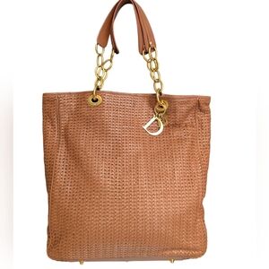Dior Brown Woven Tote with Gold Chain